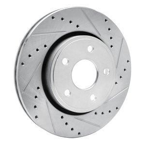 Jeep Grand Cherokee Brake Rotor (1) - Front Right - R1 Concepts - Drilled & Slotted - Silver - `05-`10